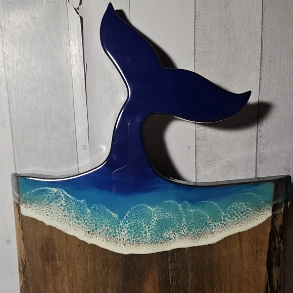 Blue Whale Tail Ocean Wood Charcuterie Board - Picture 4 of 7